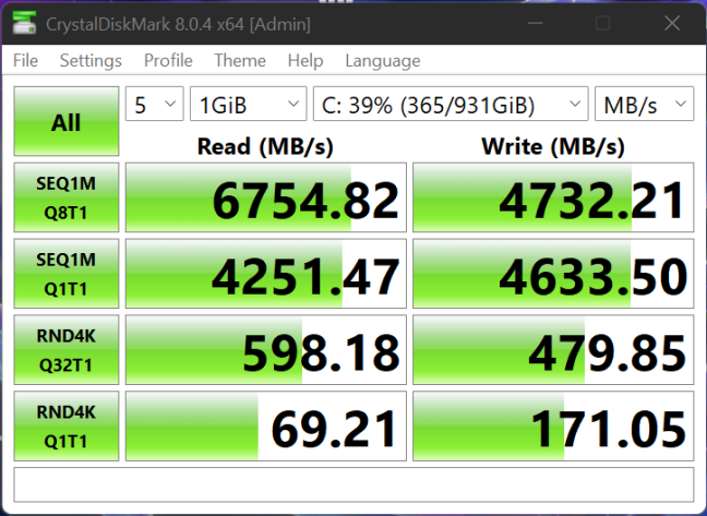 SSD benchmark results