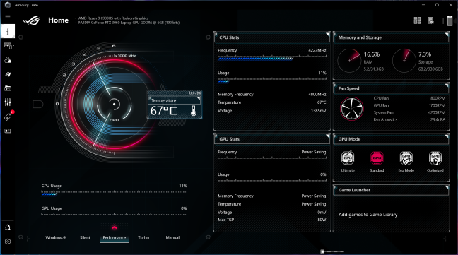 Armoury Crate is great for configuring the cooling and performance