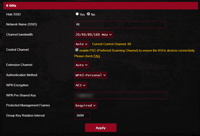 The basic settings for the 6 GHz band