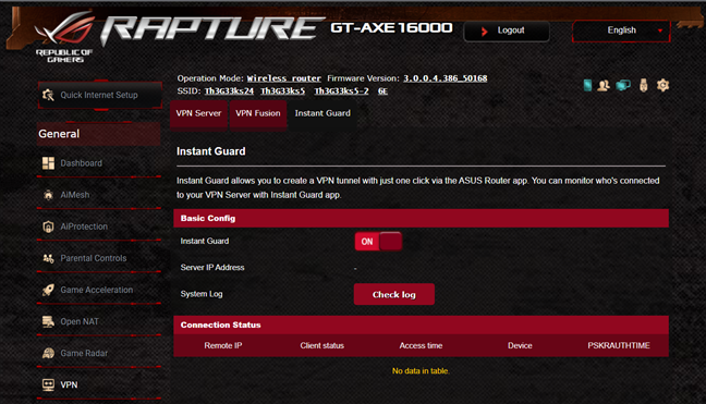 Instant Guard is available on the ASUS ROG Rapture GT-AXE16000