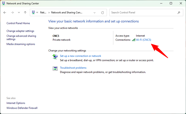 Opening the details of a network connection