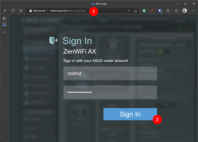 Opening the web interface of a router