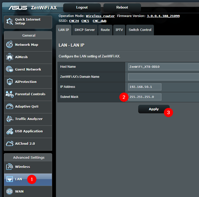 Changing the subnet mask on a router