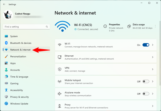 Go to Network & internet in Windows 11's Settings
