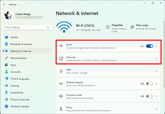 Select the type of network connection