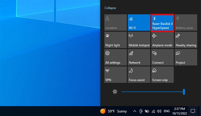 How to enable Bluetooth from Windows 10's quick actions