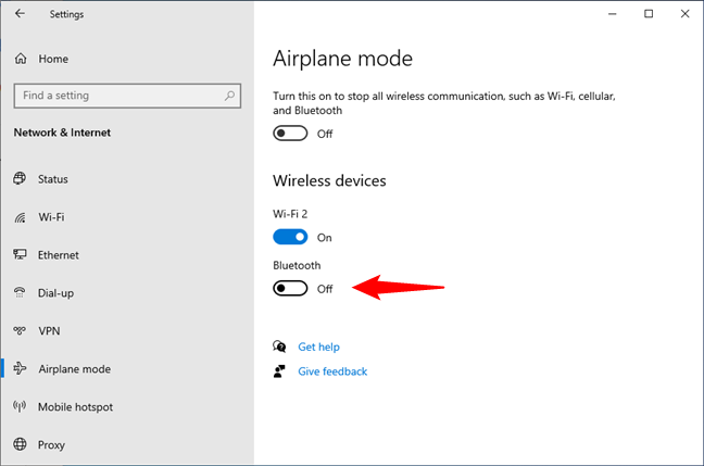 How to enable Bluetooth in Windows 10's Airplane mode