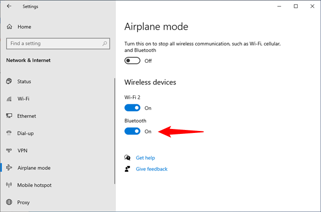 Bluetooth is turned on in Windows 10