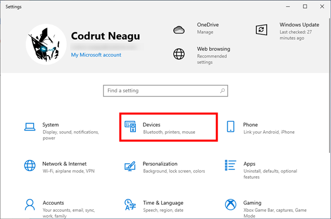 Open Devices in Windows 10's Settings