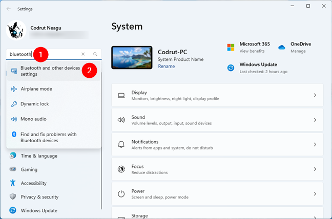 Bluetooth and other devices settings