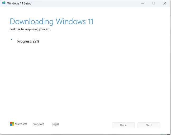Downloading the Windows 11 installation files