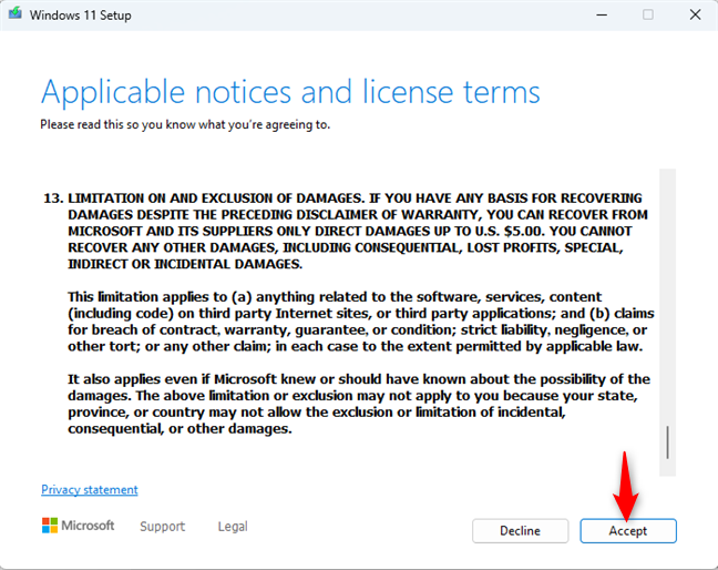 Accept the license terms for the Windows 11 Media Creation Tool