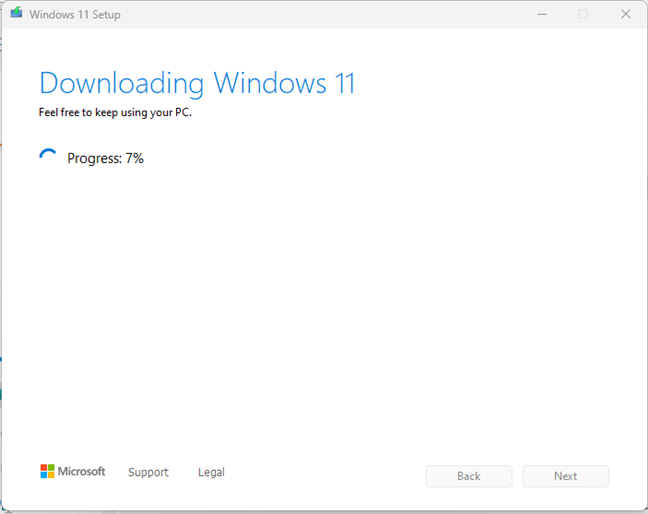 Downloading the Windows 11 setup files