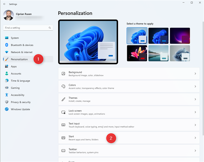 In Windows 11 Settings, go to Personalization > Start