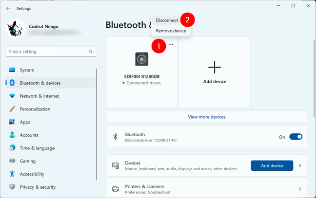 How to disconnect or remove a Bluetooth device from Windows 11