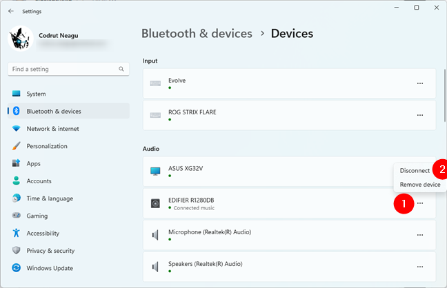 Another way to disconnect or remove a Bluetooth device from Windows 11