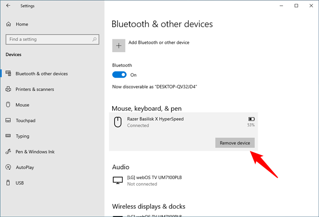 How to disconnect or remove a Bluetooth device from Windows 10