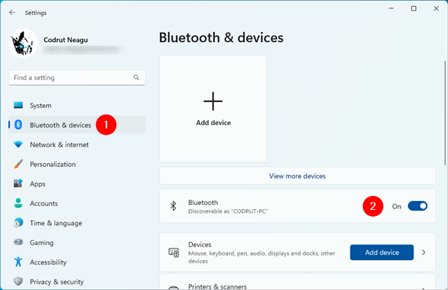 Turning on Bluetooth on a Windows 11 PC