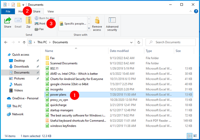 How to print on Windows 10: File Explorer's Print option from the Share tab