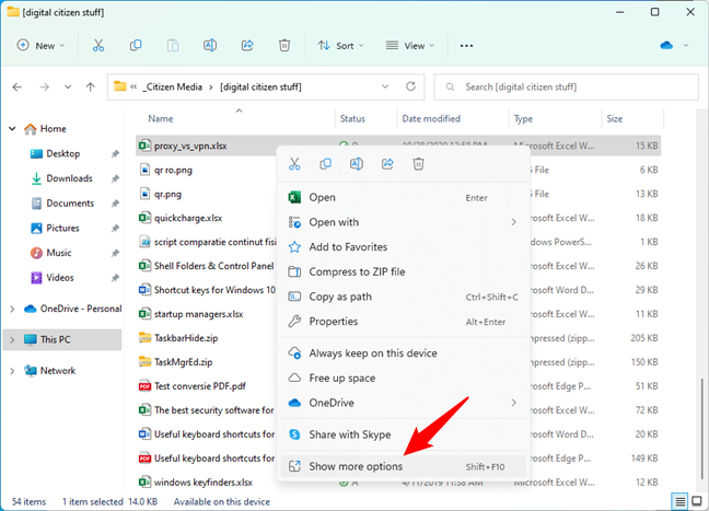 Show more options in a file's context menu from Windows 11