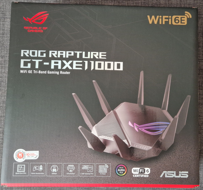 The packaging used for ASUS ROG Rapture GT-AXE11000