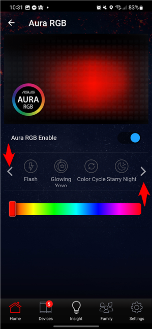 Browse the ASUS RGB lighting effects
