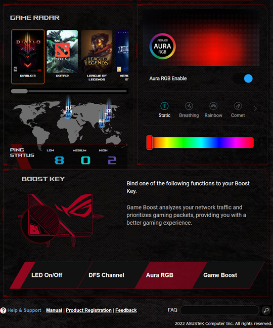 Scroll down to the ASUS AURA RGB section