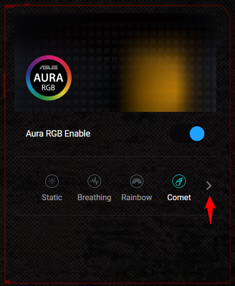 Scroll through the list of ASUS RGB lighting effects