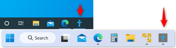 The icon is pinned to the taskbar (Windows 10 - top vs. Windows 11 - bottom)
