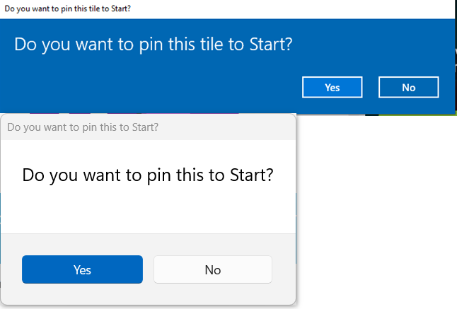 Confirm that you want to pin to Start