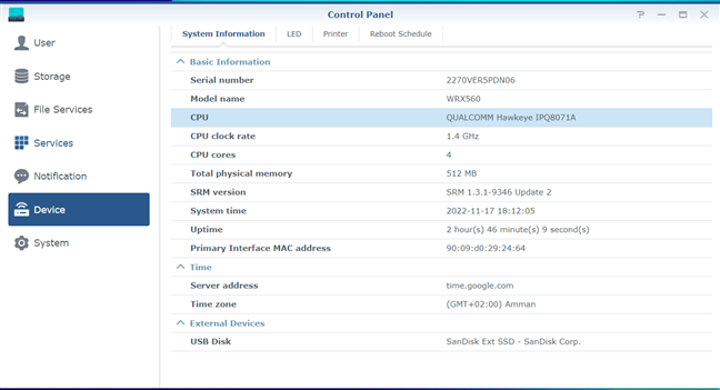 Details about its hardware configuration