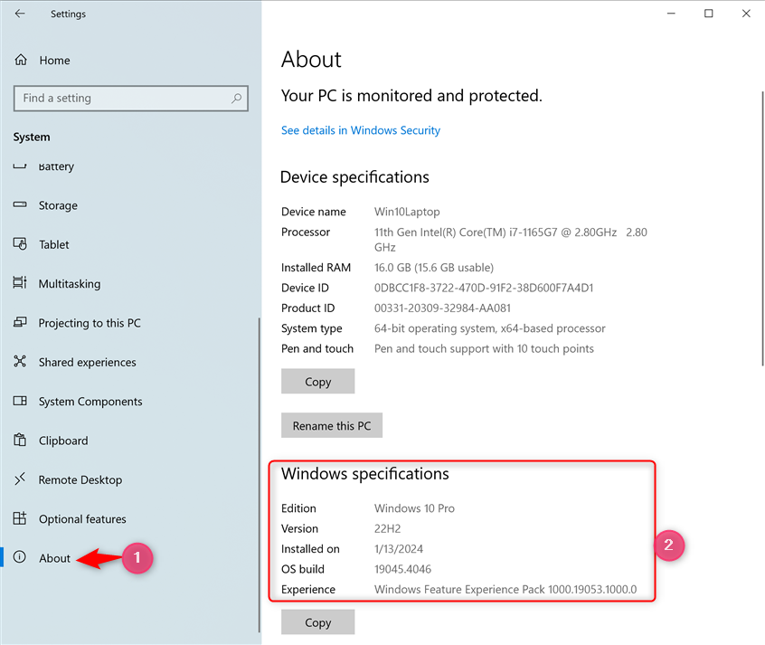 Check the Windows 10 version, OS Build, edition, and type