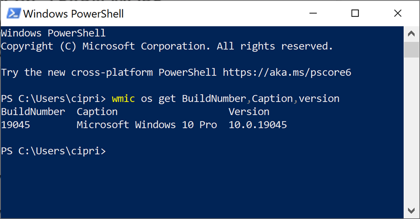 Check the Windows 10 version and build number using wmic in cmd