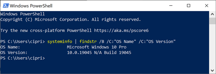 Find your Windows 10 version and build number using systeminfo in cmd