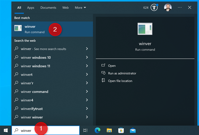 Search for winver to check the Windows 10 version