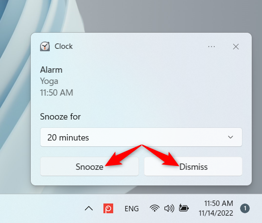 Snooze or Dismiss an alarm in Windows 10 or Windows 11