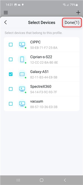 Select devices and tap Done