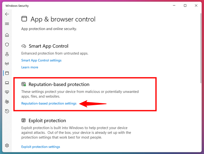 Go to Reputation-based protection settings