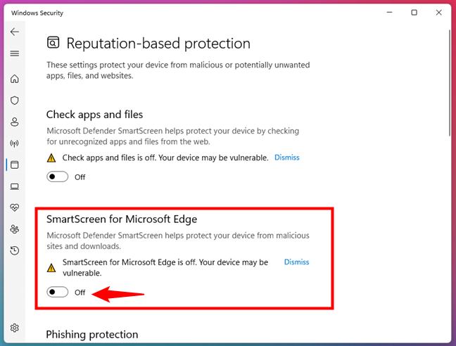 Turn off SmartScreen for Microsoft Edge