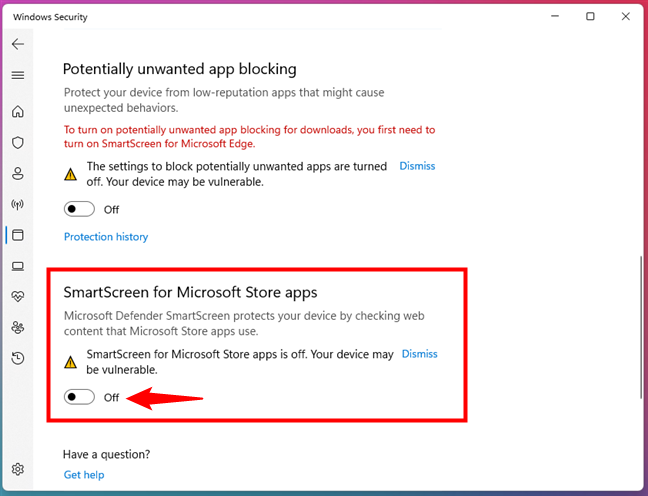 Turn off SmartScreen for Microsoft Store apps