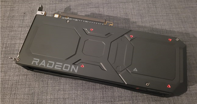 The metal backplate of the AMD Radeon RX 7900 XT