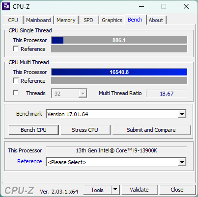 ASUS ROG Strix Z790-A Gaming WiFi D4: Benchmark results in CPU-Z