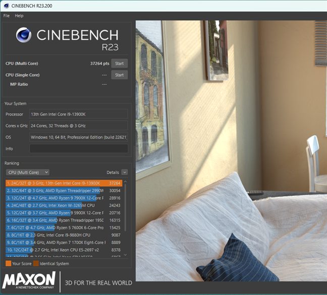 ASUS ROG Strix Z790-A Gaming WiFi D4: Benchmark result in Cinebench R23