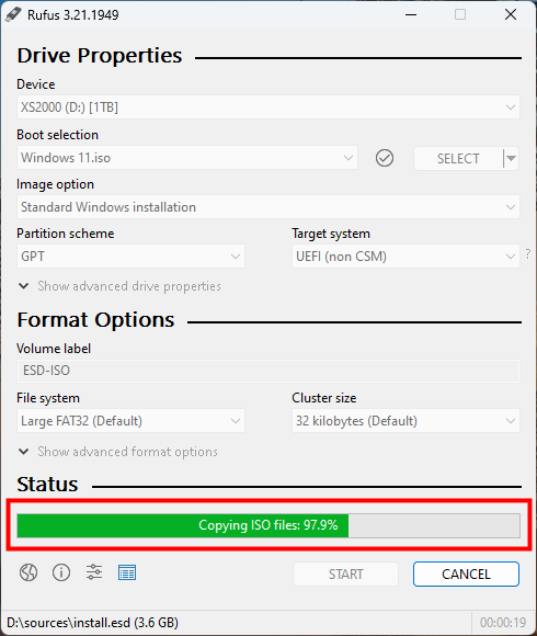 Rufus creates the Windows 11 USB drive