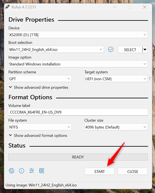 Start creating the Windows 11 installation drive