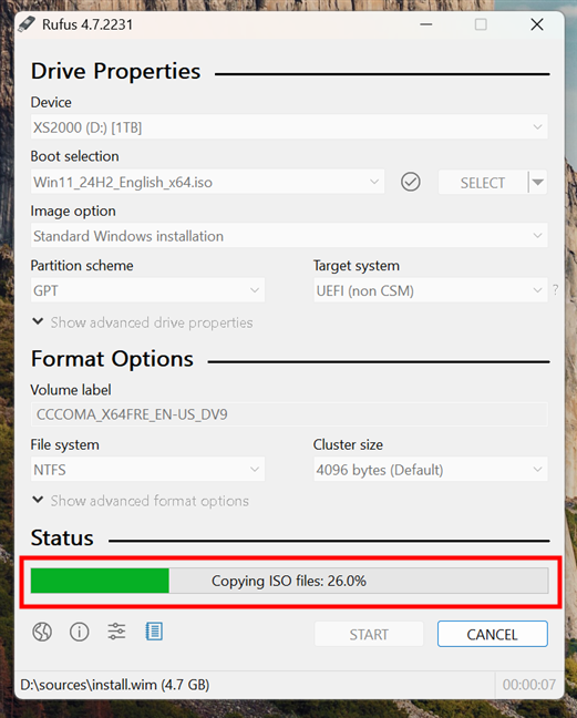 Rufus creates the Windows 11 USB drive