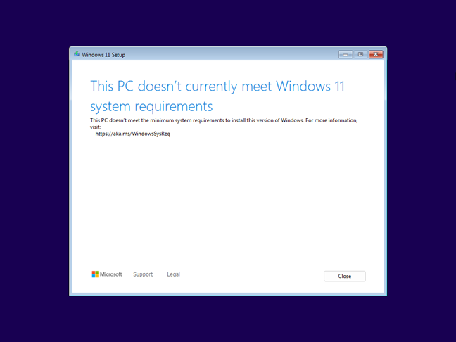 This PC doesn't currently meet Windows 11 system requirements