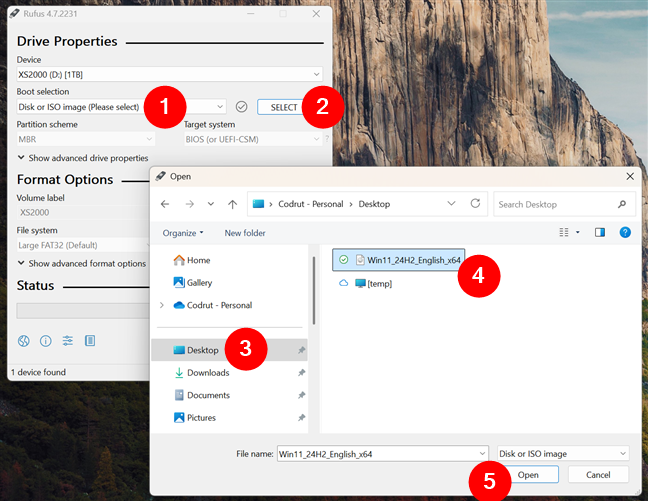 Select the Windows 11 ISO file