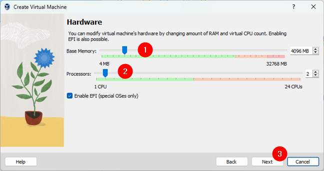 Adjust memory and processor cores used by the VM