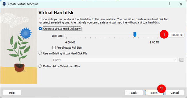 Create a virtual disk drive for the virtual machine